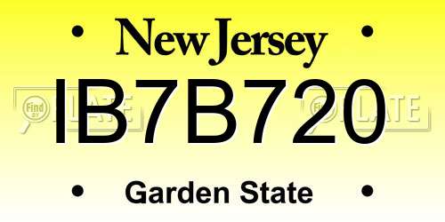 IB7B720 New Jersey License Plate