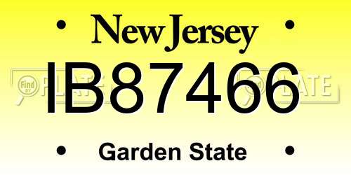 IB87466 New Jersey License Plate