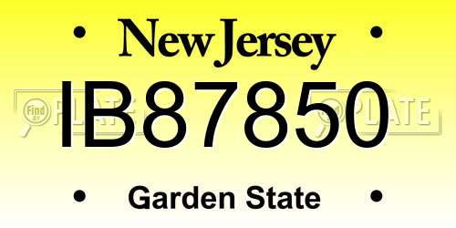 IB87850 New Jersey License Plate