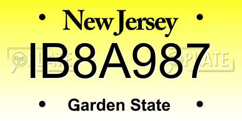 IB8A987 New Jersey License Plate