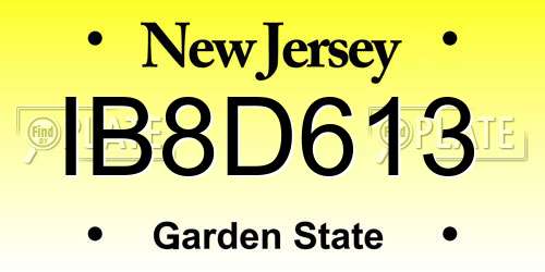 IB8D613 New Jersey License Plate