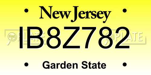 IB8Z782 New Jersey License Plate