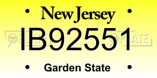 IB92551 New Jersey License Plate
