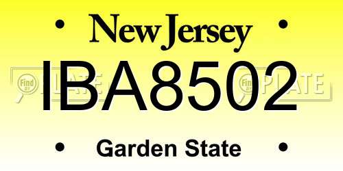 IBA8502 New Jersey License Plate