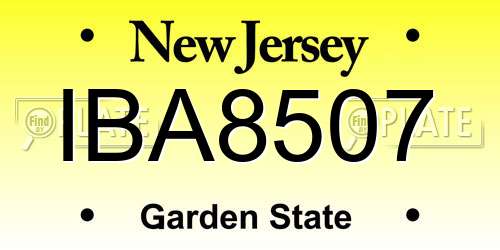 IBA8507 New Jersey License Plate