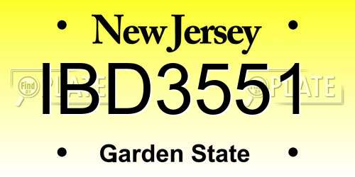 IBD3551 New Jersey License Plate