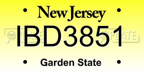 IBD3851 New Jersey License Plate