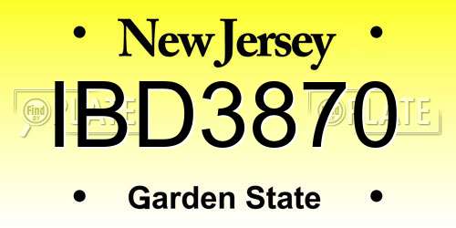 IBD3870 New Jersey License Plate