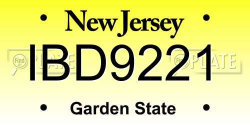 IBD9221 New Jersey License Plate