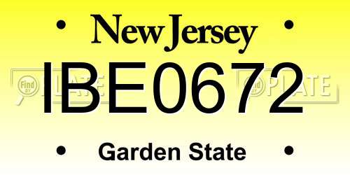 IBE0672 New Jersey License Plate