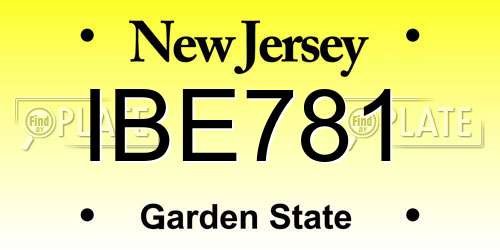 IBE781 New Jersey License Plate