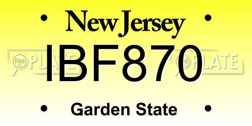 IBF870 New Jersey License Plate