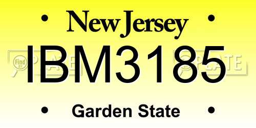 IBM3185 New Jersey License Plate