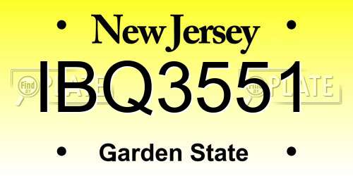 IBQ3551 New Jersey License Plate