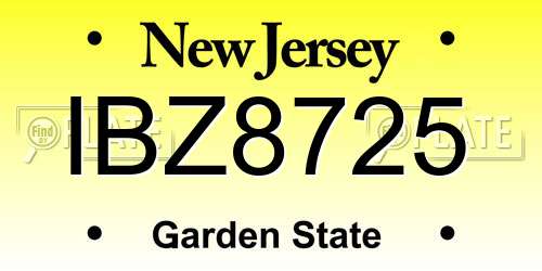 IBZ8725 New Jersey License Plate