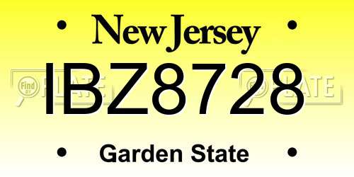 IBZ8728 New Jersey License Plate