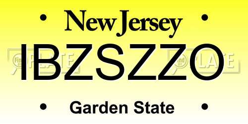 IBZSZZO New Jersey License Plate