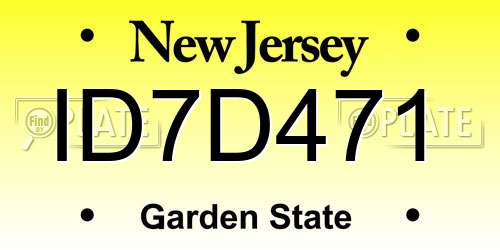 ID7D471 New Jersey License Plate