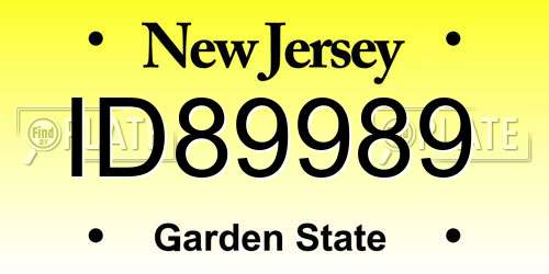 ID89989 New Jersey License Plate
