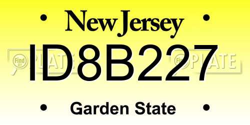 ID8B227 New Jersey License Plate