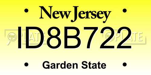 ID8B722 New Jersey License Plate