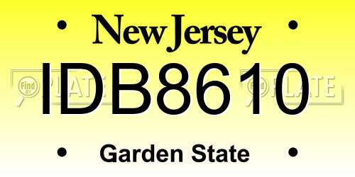 IDB8610 New Jersey License Plate