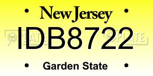 IDB8722 New Jersey License Plate