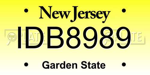 IDB8989 New Jersey License Plate