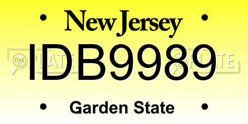 IDB9989 New Jersey License Plate