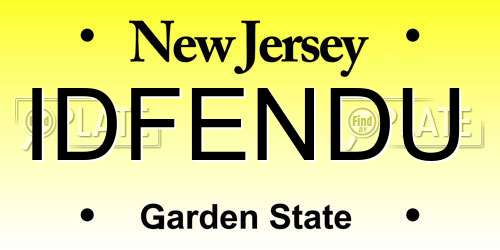 IDFENDU New Jersey License Plate