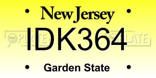 IDK364 New Jersey License Plate