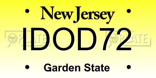 IDOD72 New Jersey License Plate