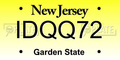 IDQQ72 New Jersey License Plate