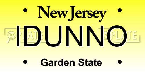 IDUNNO New Jersey License Plate