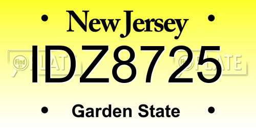 IDZ8725 New Jersey License Plate