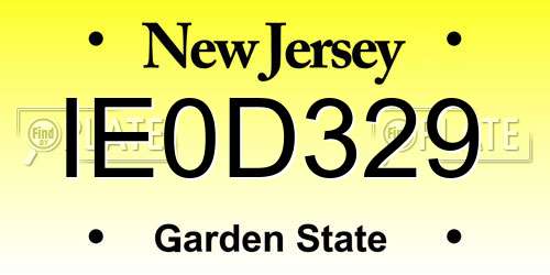 IE0D329 New Jersey License Plate