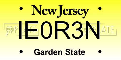 IE0R3N New Jersey License Plate
