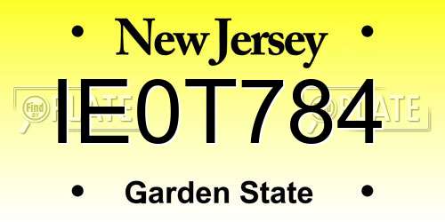 IE0T784 New Jersey License Plate