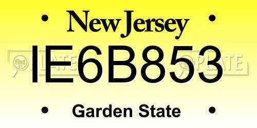 IE6B853 New Jersey License Plate