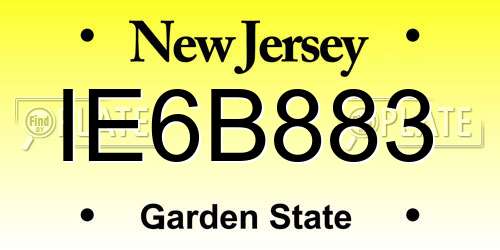 IE6B883 New Jersey License Plate