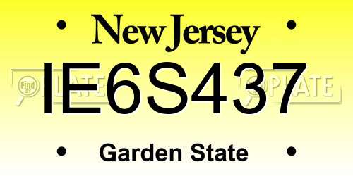 IE6S437 New Jersey License Plate