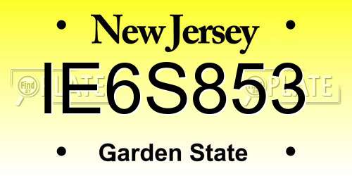 IE6S853 New Jersey License Plate