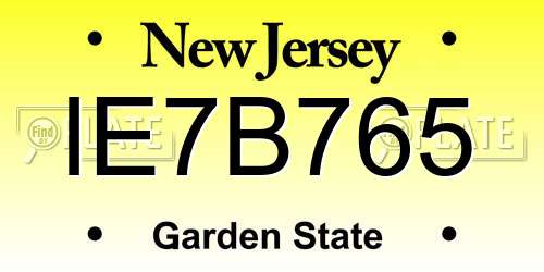 IE7B765 New Jersey License Plate