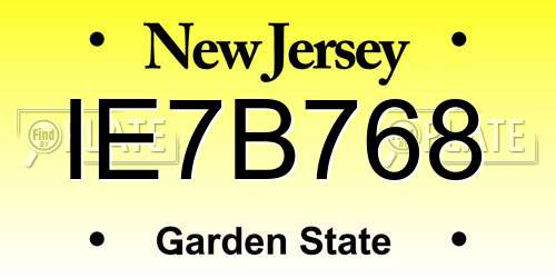 IE7B768 New Jersey License Plate