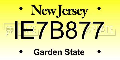 IE7B877 New Jersey License Plate