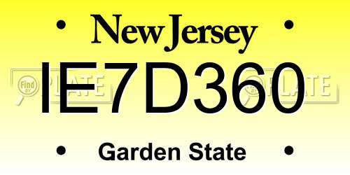 IE7D360 New Jersey License Plate