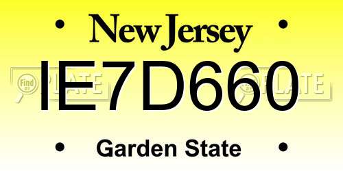 IE7D660 New Jersey License Plate