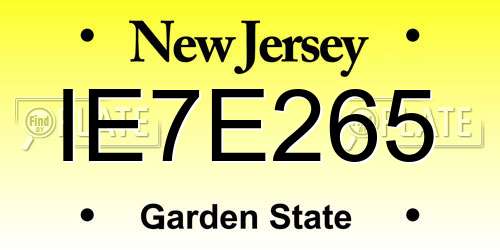 IE7E265 New Jersey License Plate