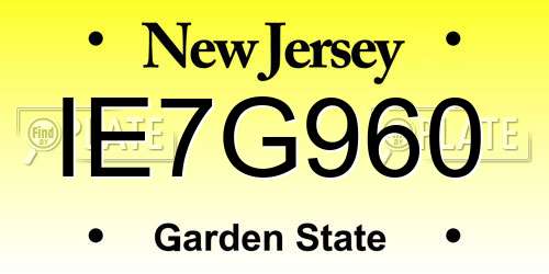 IE7G960 New Jersey License Plate