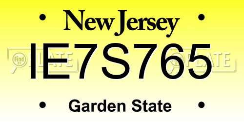 IE7S765 New Jersey License Plate